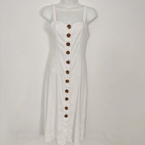 Women's Linen Midi Dress Size Small Bohemian Wooden Button Spaghetti Straps